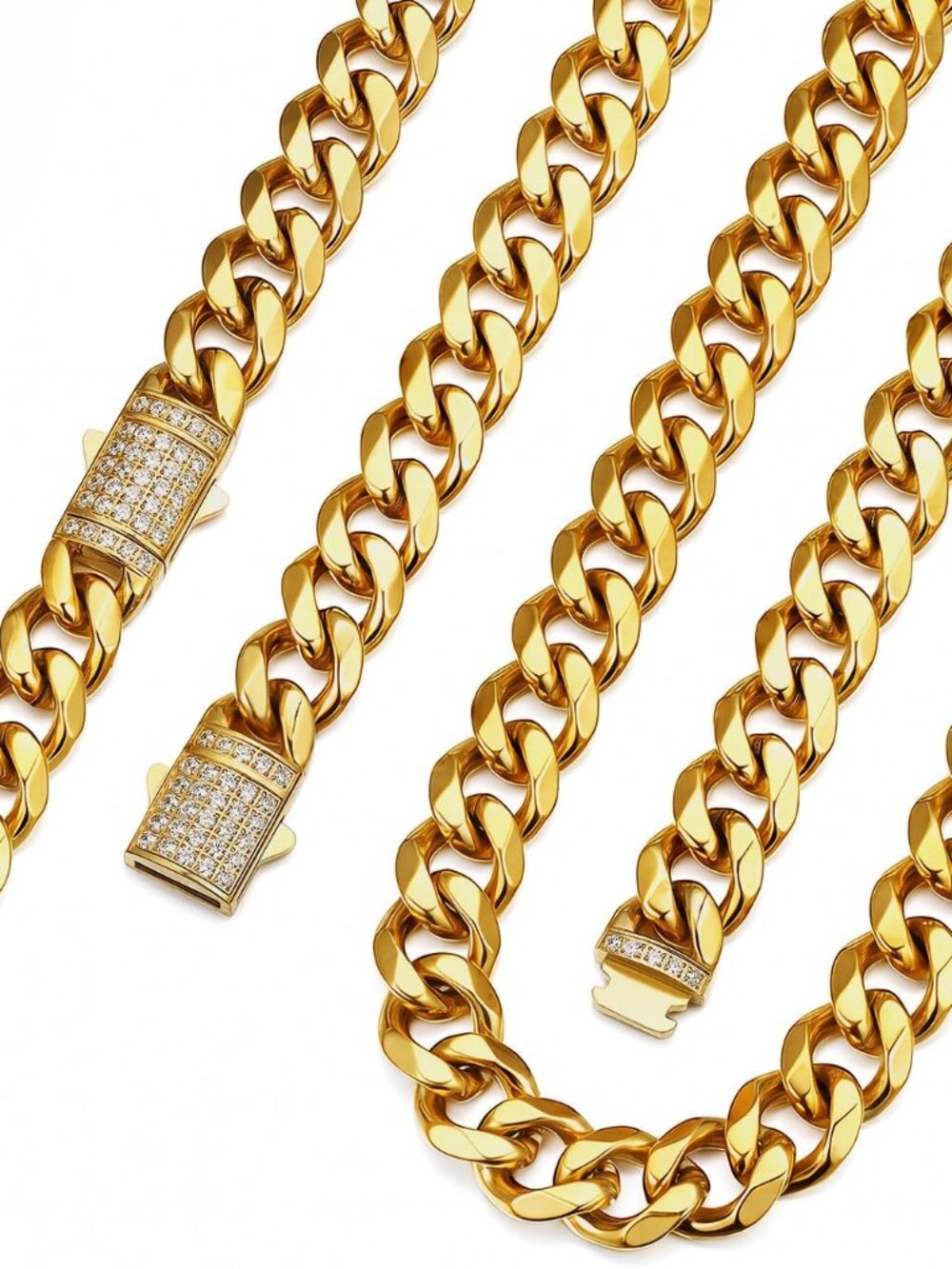 Stainless Steel Cuban Link Chain Necklace for Men Women Silver Tone/14K Gold Pla